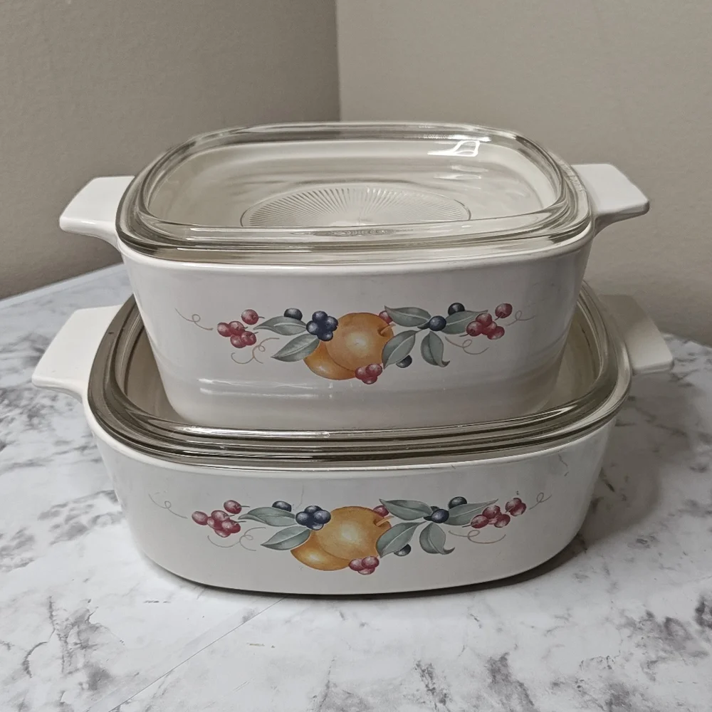 Pyrex Glass Lid Casserole Dish Fruit Design Vintage